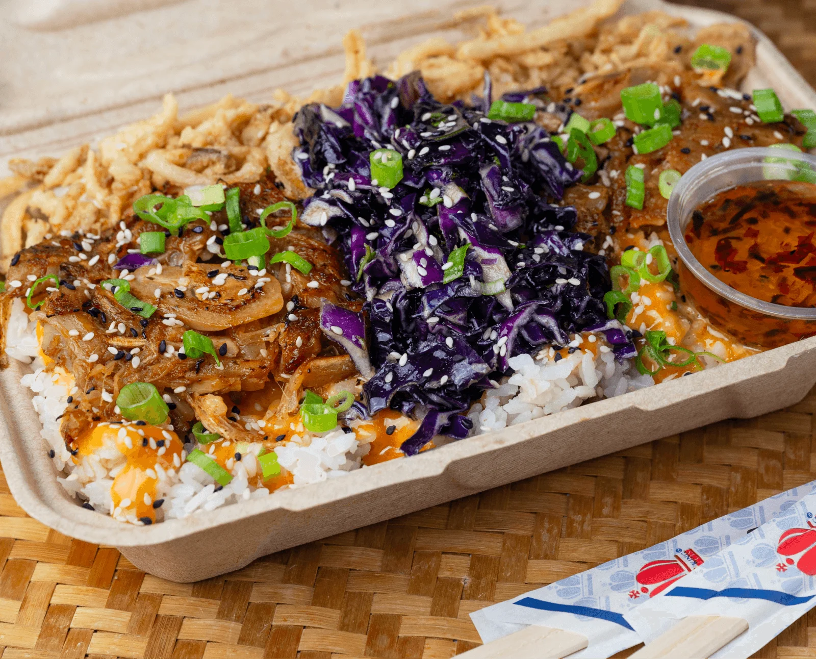 BBQ Beef Short Rib Dirty Rice with slaw at Shiso Crispy